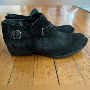 Born Black Suede Booties with Braided Buckle Detail - Size 7.5